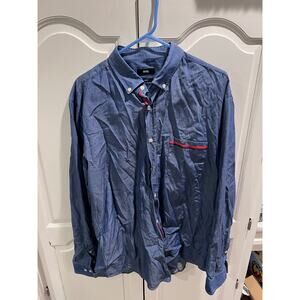Hugo Boss Men’s Slim Fit Button Up Shirt Blue Chambray 2XL Red Trim